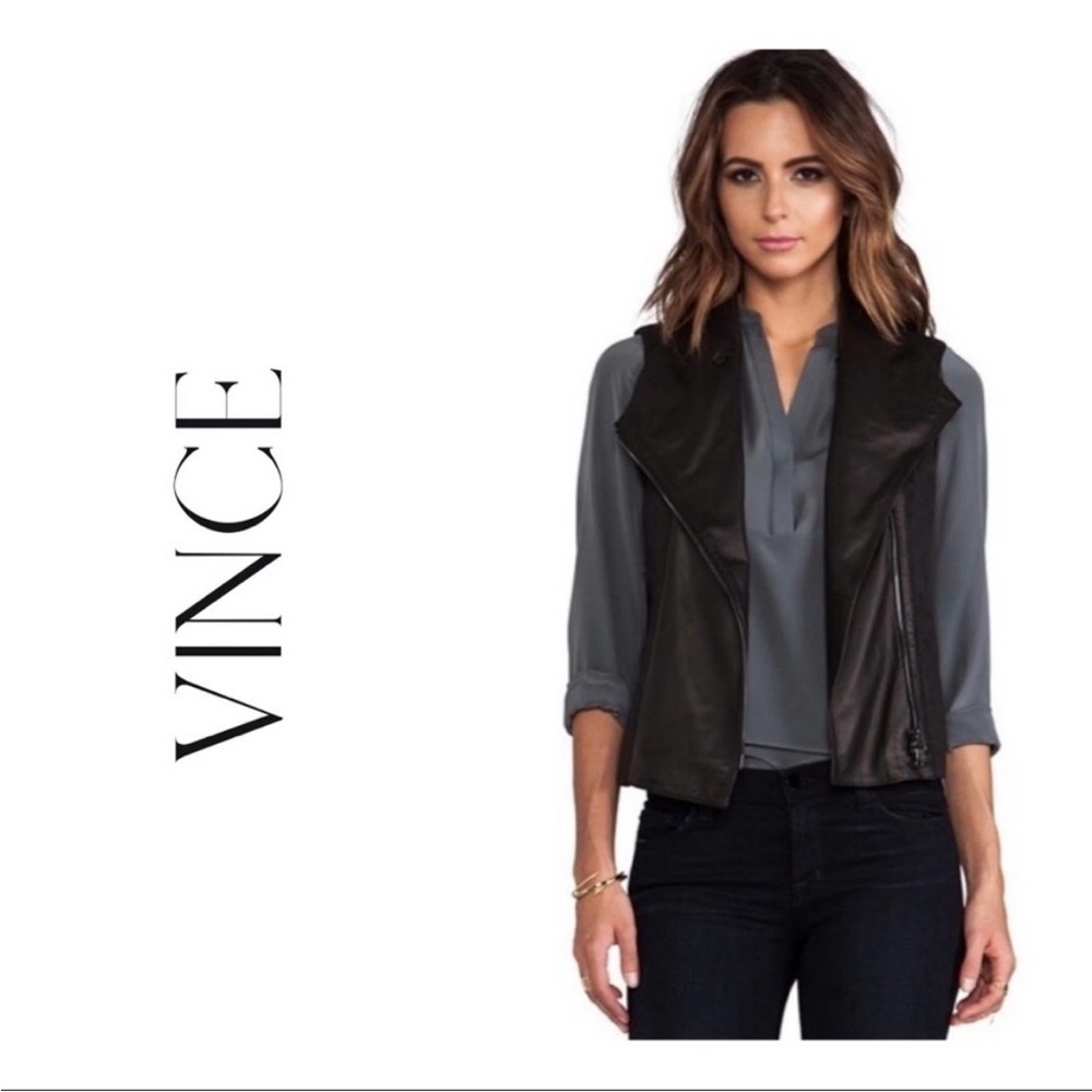 Vince linen and leather asymmetrical vest